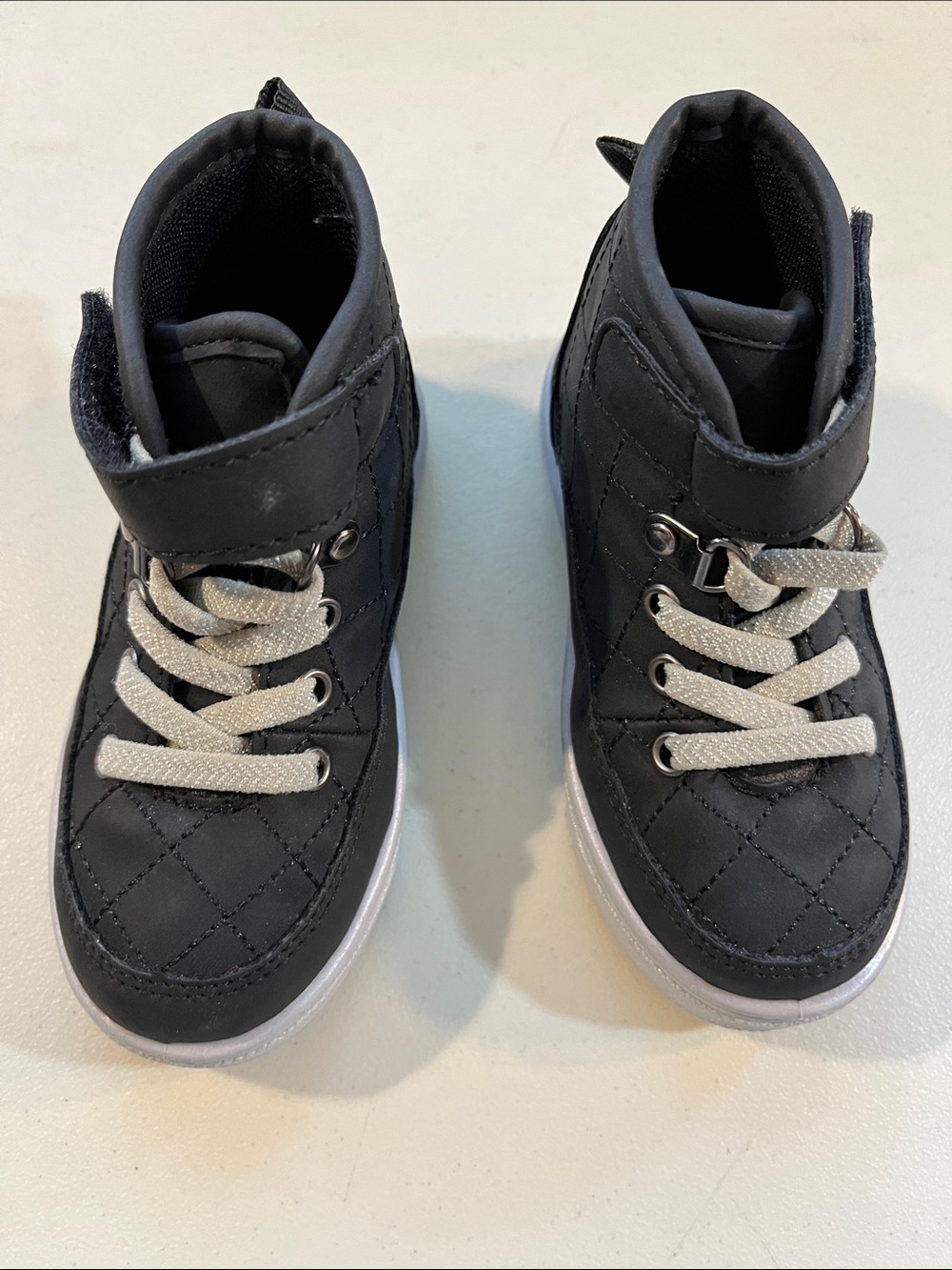 Kids Quilted High-Top Sneakers in Black with Silver Laces